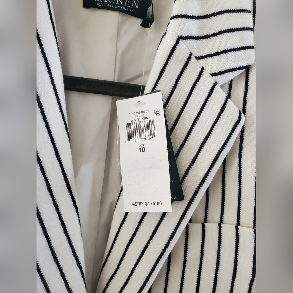 Ralph Lauren Women blazer suit jacket jacket cream Striped pockets gold 10 $175 - Picture 2 of 9